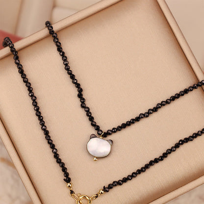 Black Spinel Cat Motivate Choker Necklace 38cm