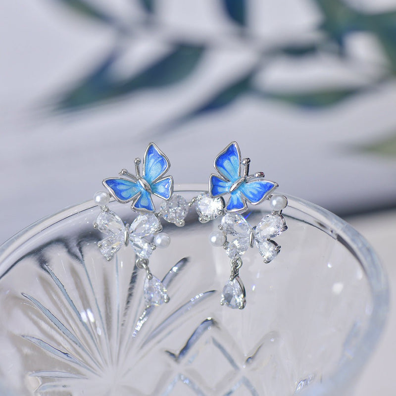 Blue Butterfly Drop Earrings