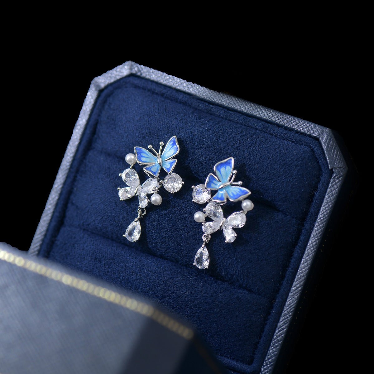 Blue Butterfly Drop Earrings