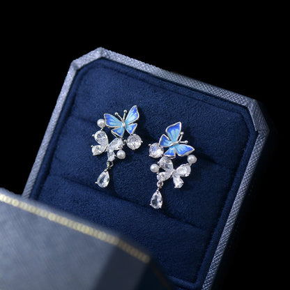 Blue Butterfly Drop Earrings