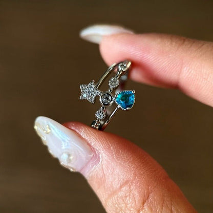 [] Blue Heart Star Ring