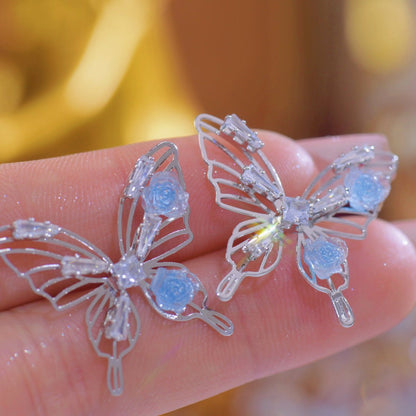 [] Blue Rose Butterfly Earrings