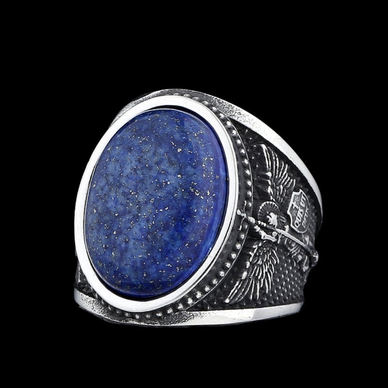 Blue Stone Archangel Gabriel Shield Ring