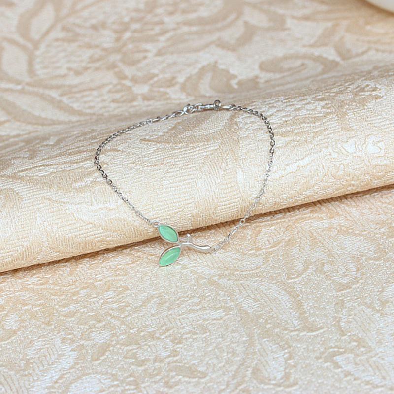 Green Opal Leaves Sterling Silver Bracelet