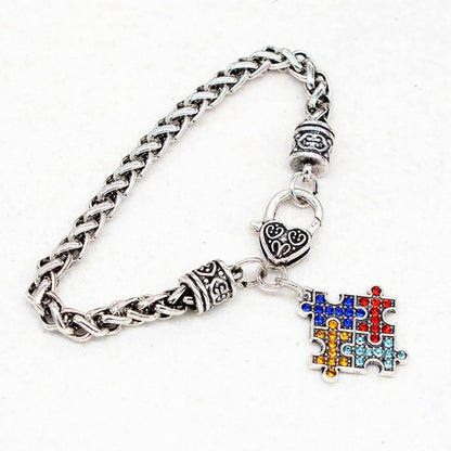 Multicolored Rhinestone Puzzle Autism Bracelet