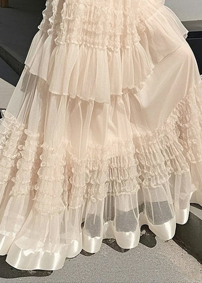 Art Apricot Ruffled Elastic Waist Chiffon Skirts Summer