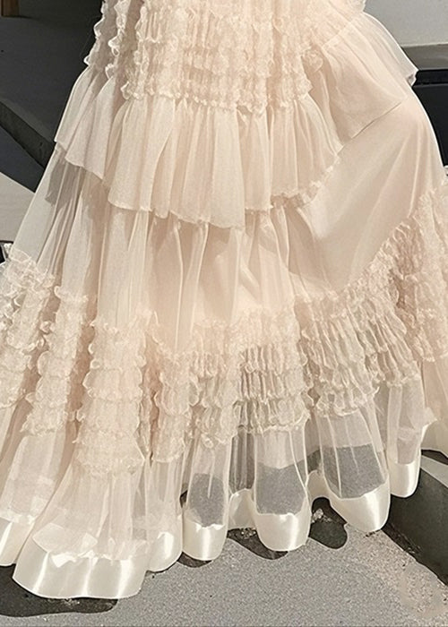 Art Apricot Ruffled Elastic Waist Chiffon Skirts Summer