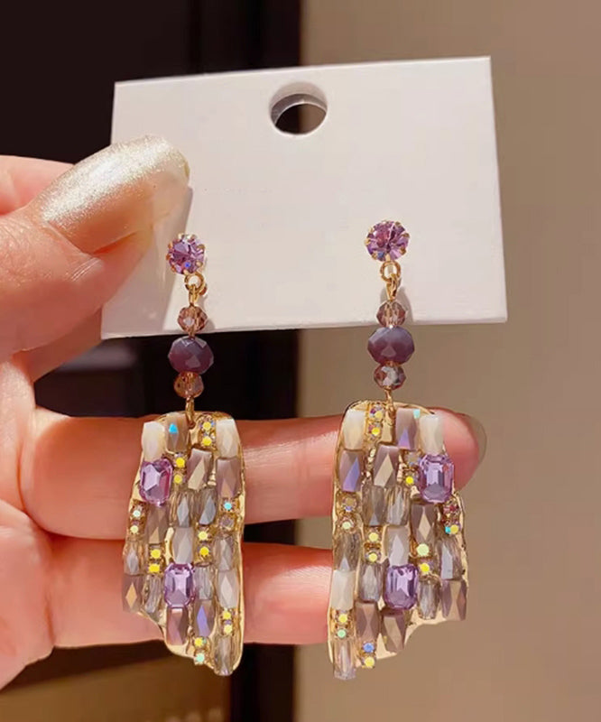 Purple Copper Alloy Crystal Drop Earrings