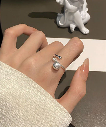 Original Silk Sterling Silver Wire Drawing Ball Tassel Open Rings