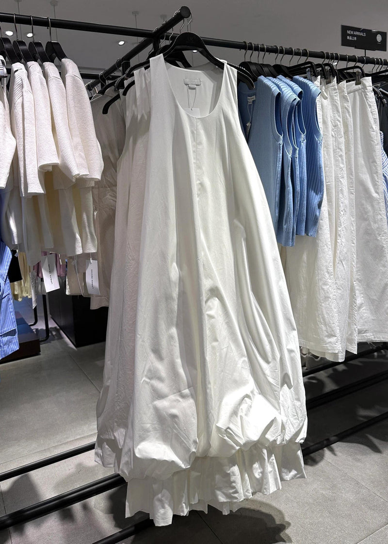 New White U Neck Cotton Long Dresses Dresses Sleeveless
