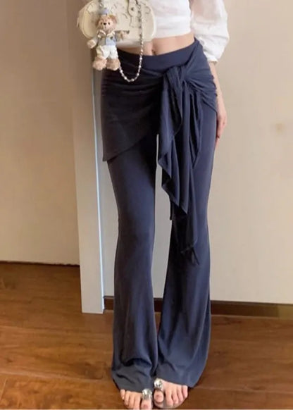 Blue Butt Scrunch Fake Two Pieces Flare Leggings
