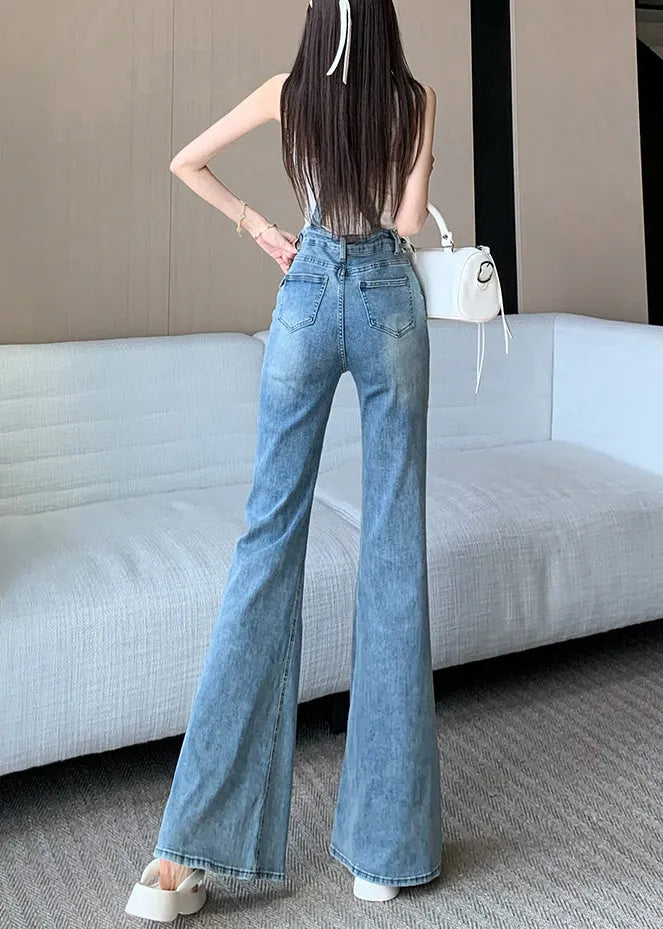 Slim Fit Blue Hole High Waist Denim Jumpsuit Sleeveless
