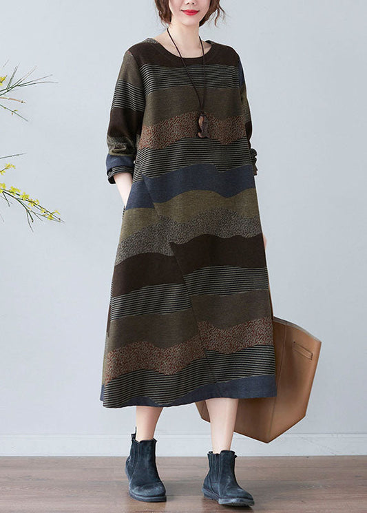 Chocolate O-neck Print Dress Spring