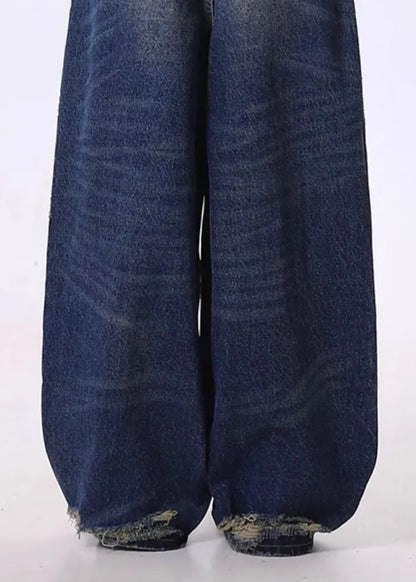Navy Oversized Denim Ripped Jeans Pants Spring