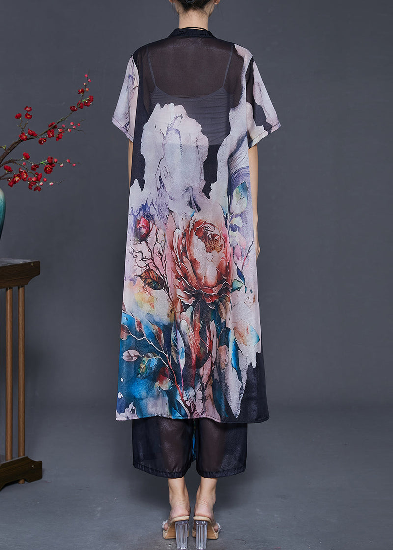 New Black Oversized Print Chiffon Two Pieces Set Summer