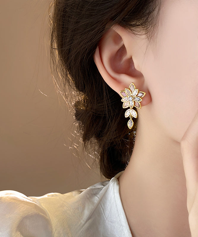 Fine Gold Copper Alloy Zircon Tassel Stud Earrings