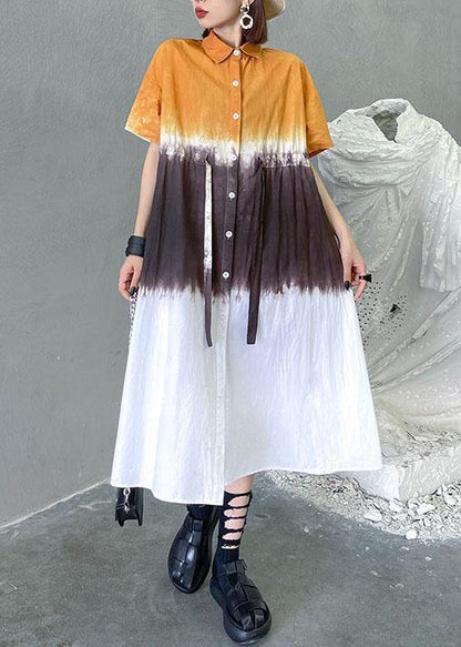 Fine Yellow Tie Dye Buttontie Sashes Short Sleeve Dresses