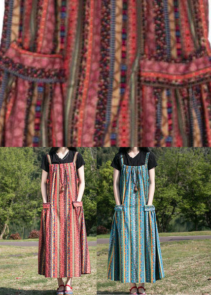 Red Slash Neck Maxi Striped Patchwork Spaghetti Dress Summer