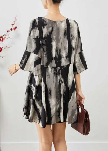 Black Cinched Tie Dye Spandex Two Piece Suit Set Summer