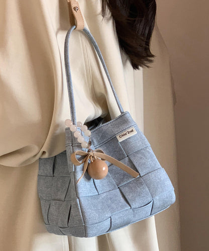 Blue Denim Woven Bucket Bag
