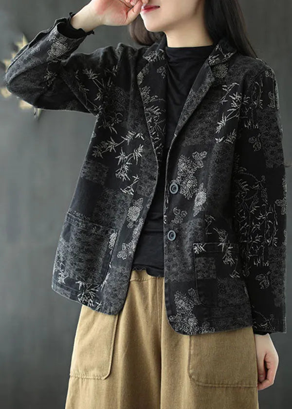 Black Button Peter Pan Collar Coats Long Sleeve