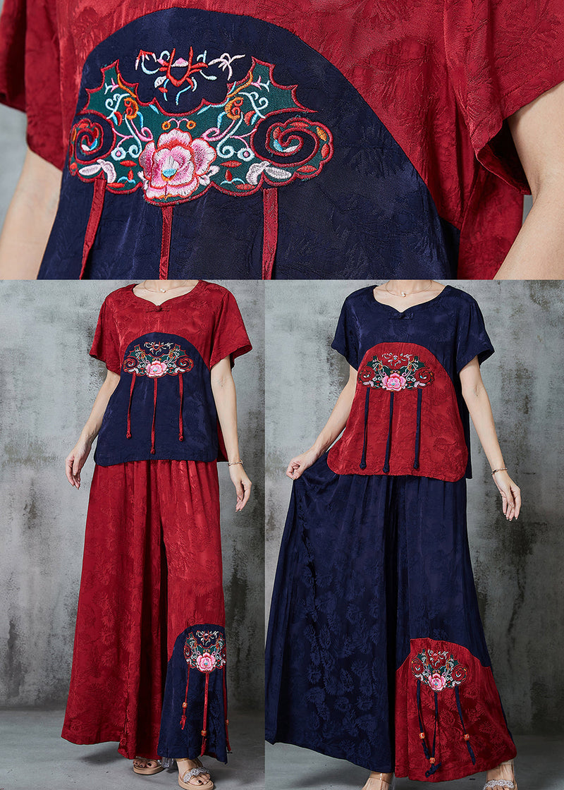 Mulberry Embroidered Patchwork Silk Sets 2 Pieces Summer