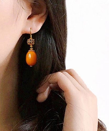 Orange Sterling Silver Ancient Gold Beeswax Drop Earrings