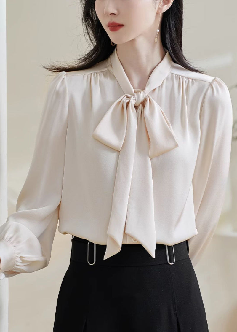 Stylish Apricot Bow Silk Shirts Fall