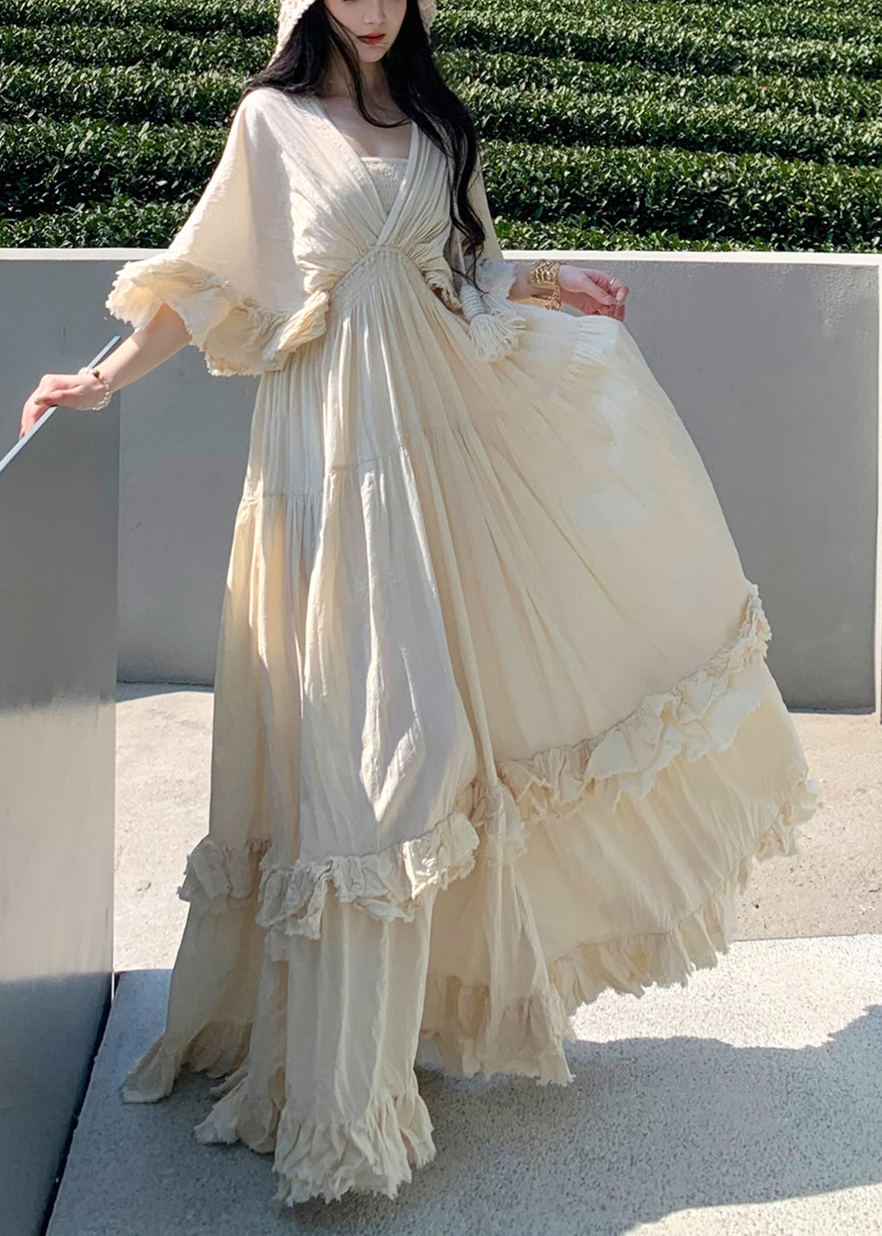 White Exra Large Hem Cotton Vacation Dress Summer