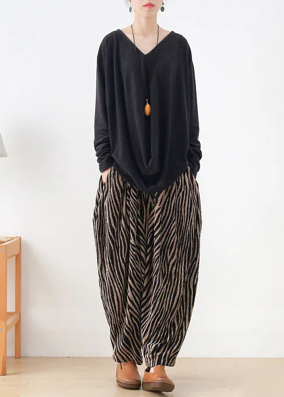 Pink Striped Cotton Wide Leg Pants High Waist Spring