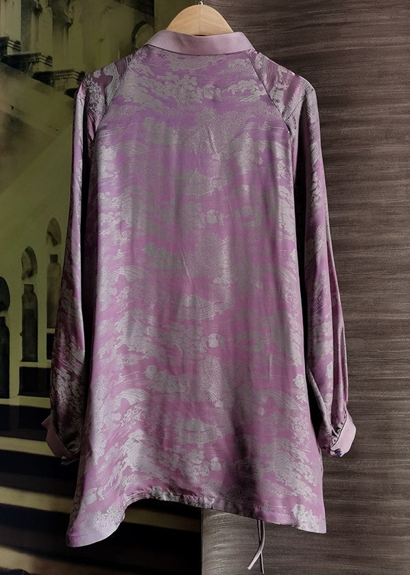 Purple Tasseled Patchwork Jacquard Silk Top Summer