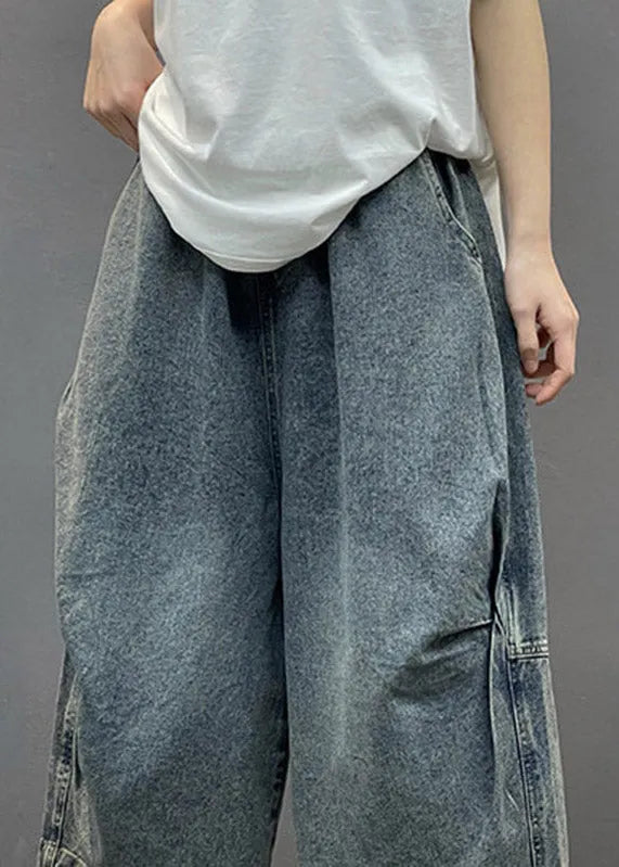 Blue Pockets Patchwork Crop Jeans Summer