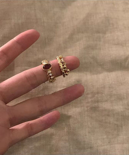 Gold Sterling Silver Overgild Open Rings Two-piece Set