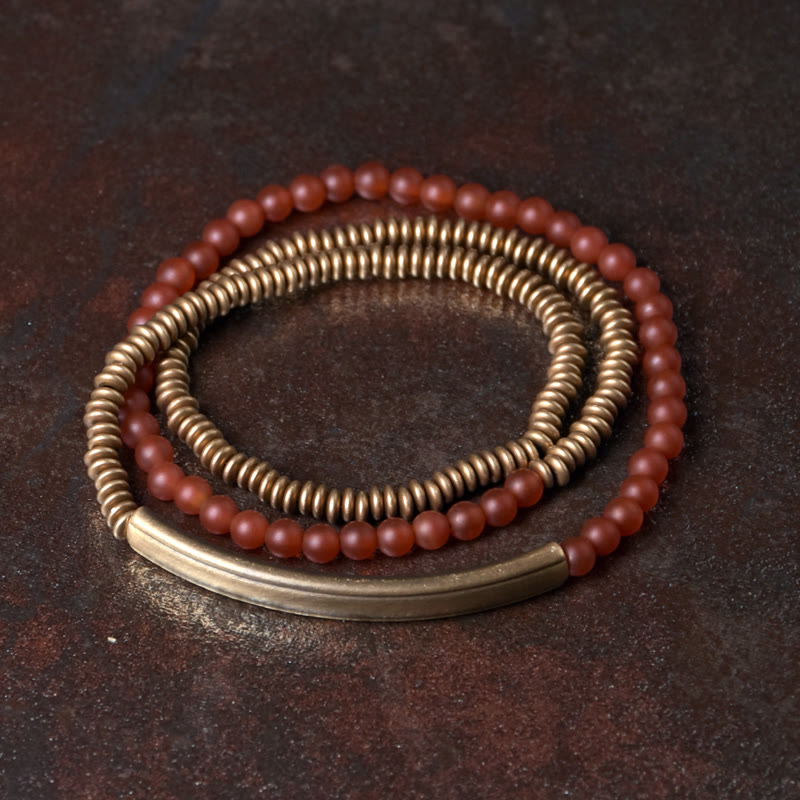 Buddha Stones Tibetan Various Agate Stone Copper Protection Triple Wrap Bracelet