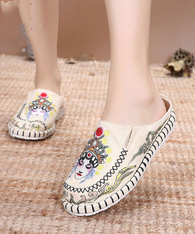 Blue Linen Fabric Unique Bei Jing Opera Embroideried Slide Sandals