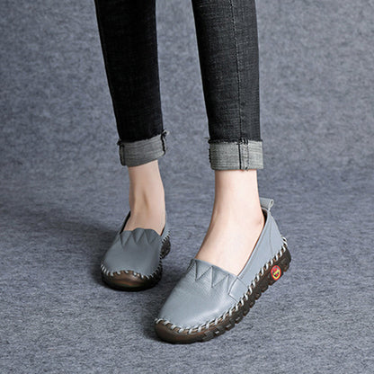 Beige Platform Flat Shoes for Cowhide Leather