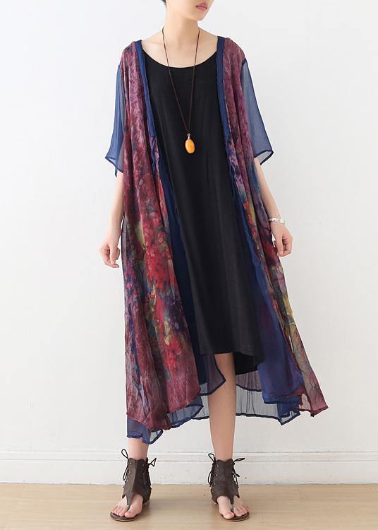 French Print Batwing Sleeve Long Cardigan