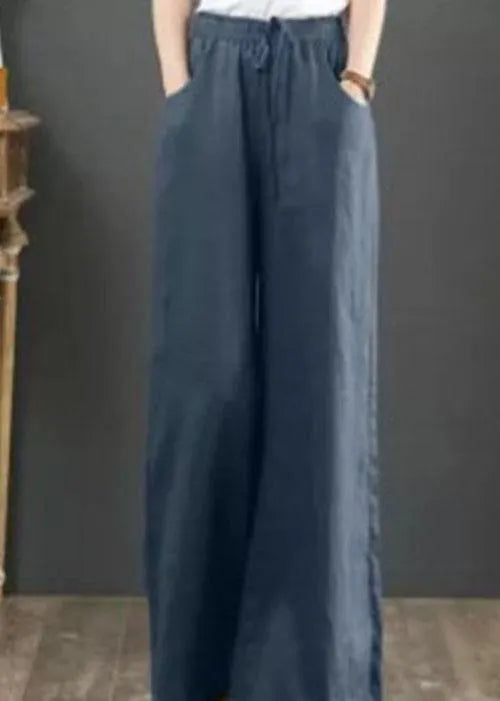 Color Elastic Waist Drawstring Wide Leg Pants With Pocket