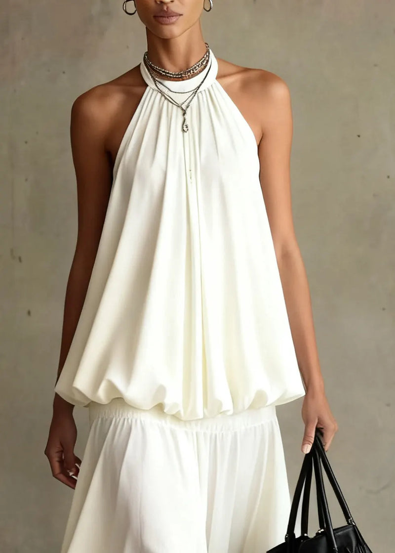 White Wrinkled Tops and Skirts Two Pieces Set Summer