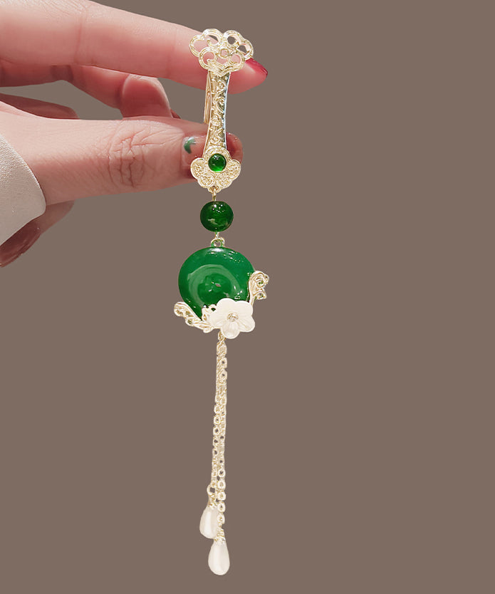 Novelty Green Alloy Jade Ping Buckle Tassel Brooches