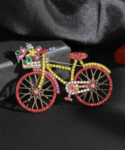 Pink Alloy Zircon Pearl Bicycle Brooches