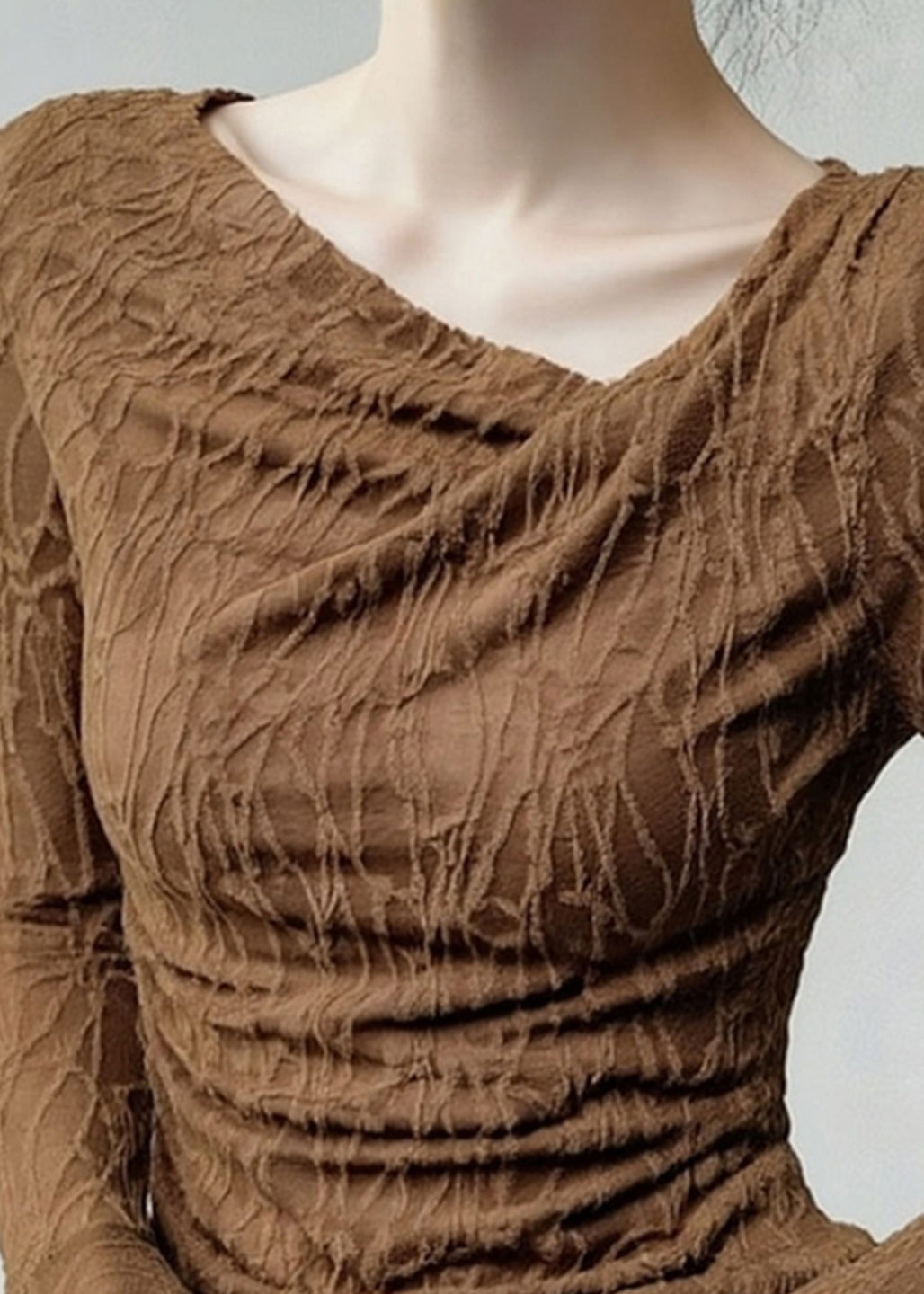 Coffee Asymmetrical Print T Shirt Flare Sleeve