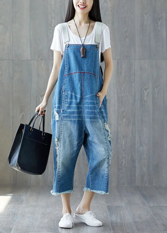 Blue Patchwork Pockets Jumpsuits Spring