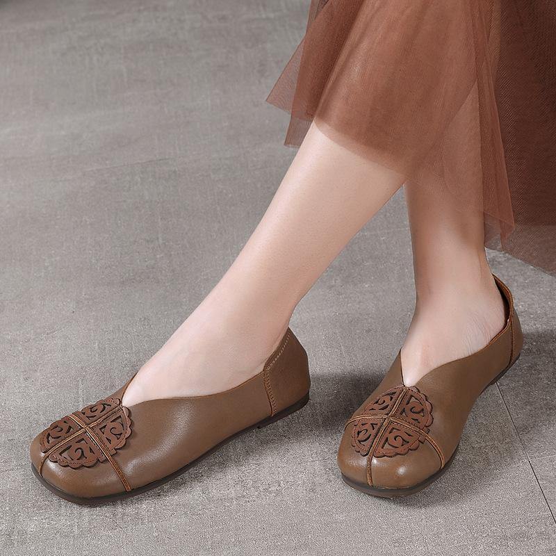 Khaki Flats Hollow Out Splicing Flat Shoes for