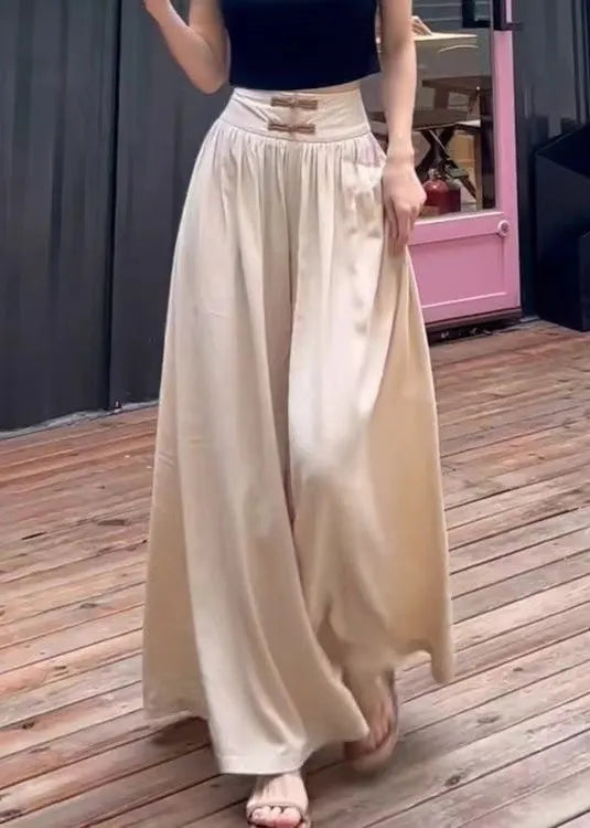 Apricot Wrinkled High Waist Cotton Pants Spring