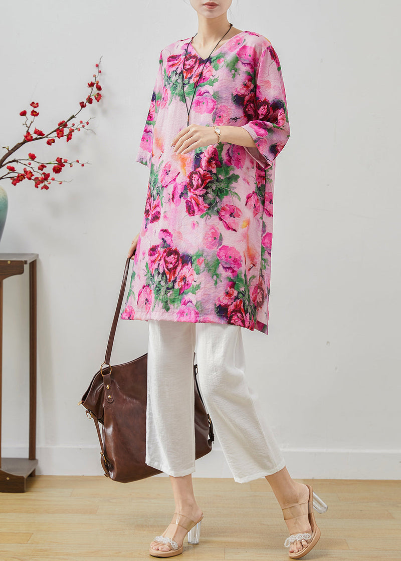 Rose Oversized Print Linen Two Pieces Set Summer