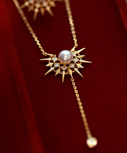 Little Sun Pearl Adjustable Gold Plated Pendant Necklace