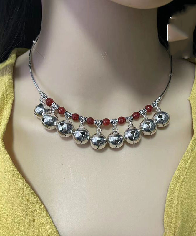 Red Alloy Agate Bell Bead Gratuated Necklace