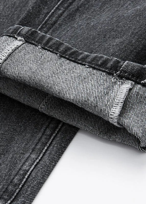 Novelty Black High Waist Pockets Straight Jeans