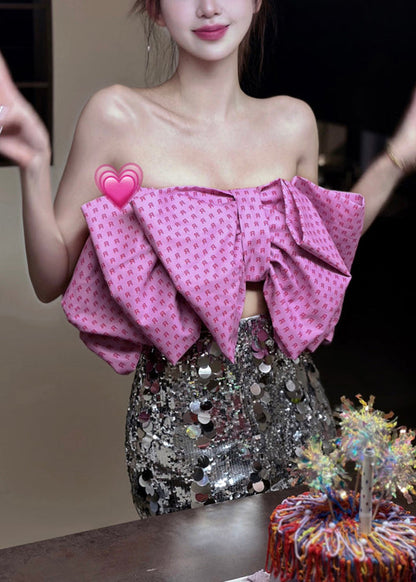 Rose Bow Sequins Cotton Two Pieces Set Sleeveless